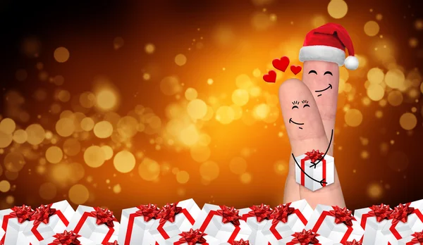 Δάχτυλο ευτυχισμένο ζευγάρι στην αγάπη που γιορτάζει τα Χριστούγεννα — Φωτογραφία Αρχείου