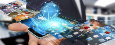 Modern cep telefonu kullanan genç adam
