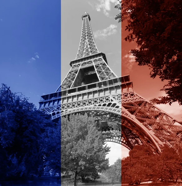 Paris Eiffel Tower french flag — Stock Photo, Image