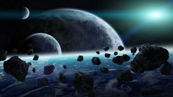Impacto dos meteoritos nos planetas no espaço — Fotografia de Stock
