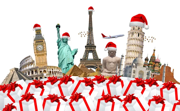 Famous monuments of the world celebrating christmas — Stock Photo, Image