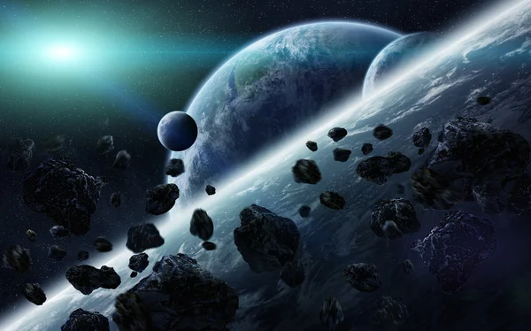 Meteorite impact on planets in space — Stock Photo, Image