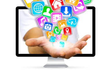 Modern dijital applicat kullanarak bilgisayardan kaçan işadamı