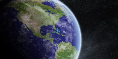 Uzayda Dünya gezegeni üzerinde gündoğumu