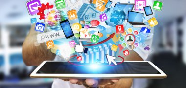 İşadamı modern tablet kullanma