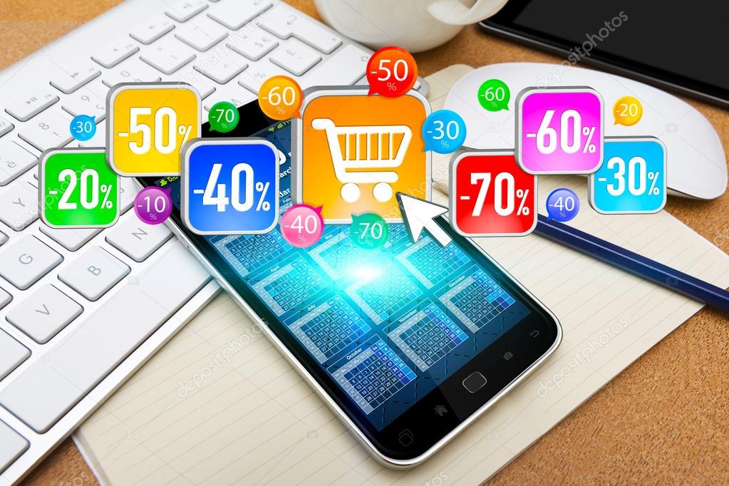 Shopping with mobile phone during sales