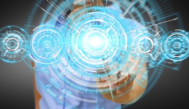 İşkadını ofisinde dokunsal arabirimini kullanarak