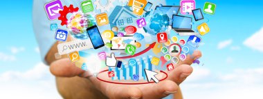 Modern dijital uygulama kullanarak iş adamı