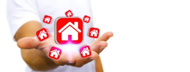 Bir daire kiralamak için modern cep telefonu kullanarak iş adamı