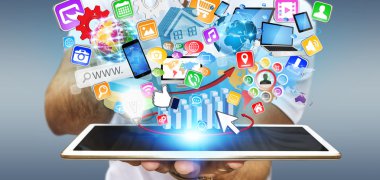 İşadamı modern tablet kullanma