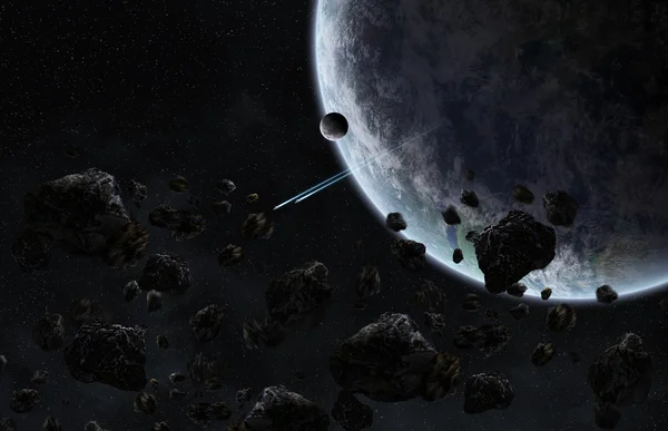 隕石の影響で宇宙から地球のビューmeteorit inverkan på en planet i rymden — Stockfoto