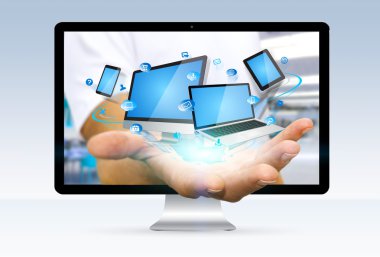 Teknik cihaz onun ha tutan bilgisayardan kaçan işadamı