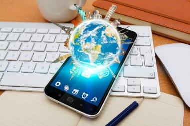 Dijital dünya yerler ile modern cep telefonu