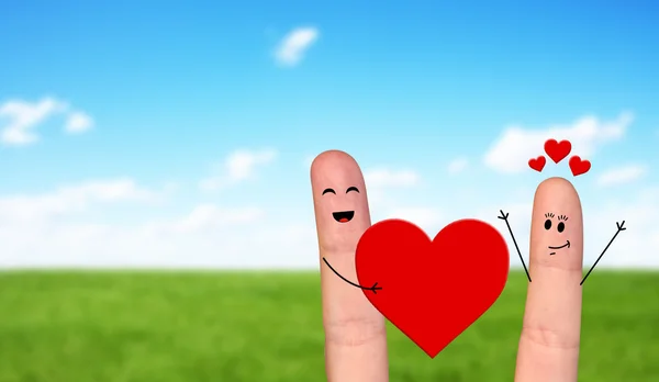 Szczęśliwy palec para zakochanych obchodzi Walentynki — Zdjęcie stockowe