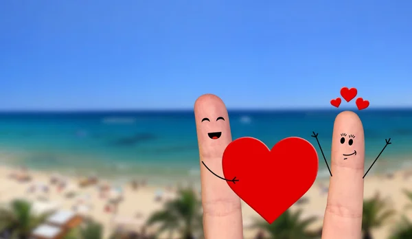 恋バレンタインの日を祝う幸せの指カップル — ストック写真