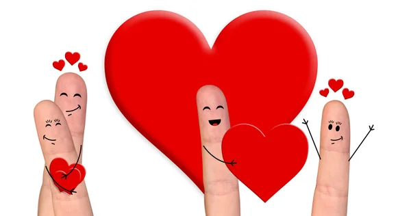 Gelukkig vinger paar verliefd vieren dag van de Valentijnskaart — Stockfoto