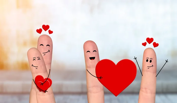 Couple doigt heureux en amour célébrant la Saint-Valentin — Photo