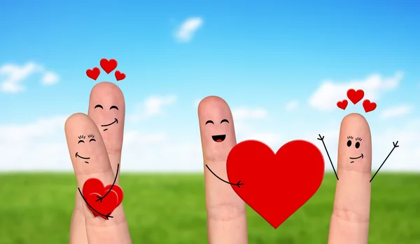 Happy finger couple in love celebrating Valentine day — Stock Photo, Image