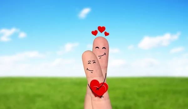 Happy finger couple in love celebrating Valentine day — Stock Photo, Image
