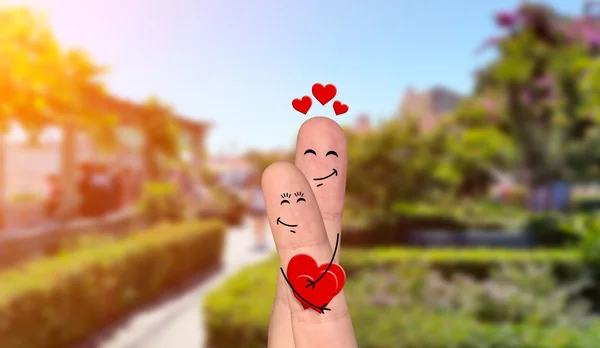 Happy finger par i kärlek firar alla hjärtans dag — Stockfoto