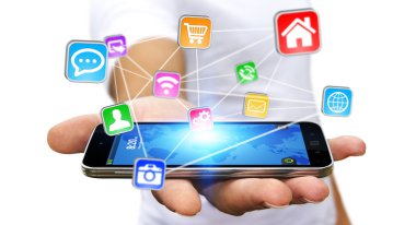 Modern cep telefonu kullanan genç adam