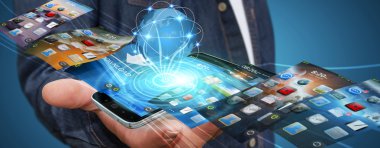 Modern cep telefonu kullanan genç adam