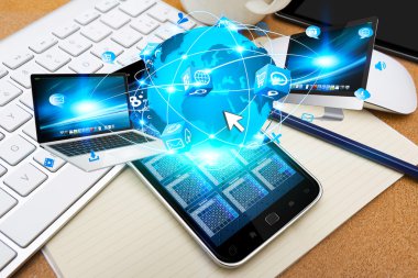 Modern cep telefonu teknoloji cihazları bağlamak