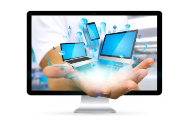 Teknik cihaz onun ha tutan bilgisayardan kaçan işadamı