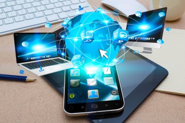 Modern cep telefonu teknoloji cihazları bağlamak
