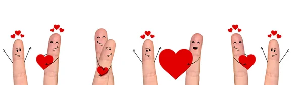 Szczęśliwy palec para zakochanych obchodzi Walentynki — Zdjęcie stockowe