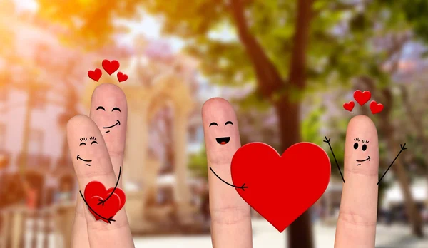 Gelukkig vinger paar verliefd vieren dag van de Valentijnskaart — Stockfoto