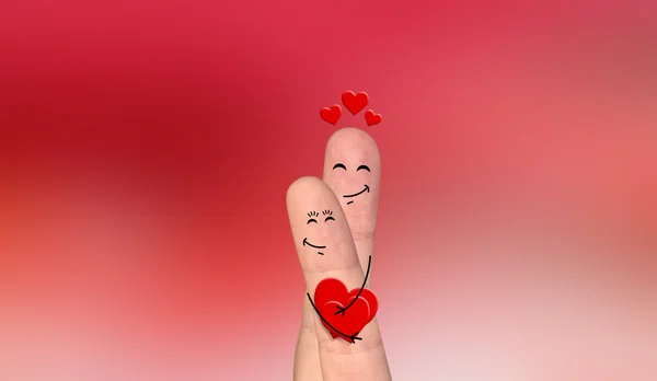 Gelukkig vinger paar verliefd vieren dag van de Valentijnskaart — Stockfoto