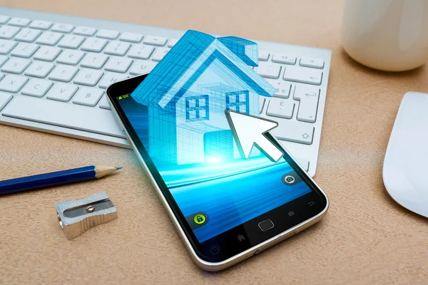 Mobile phone with real estate application — Stock Photo, Image