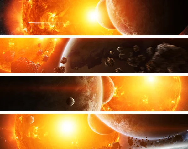 Exploding sun in space close to planet — Stock Photo, Image