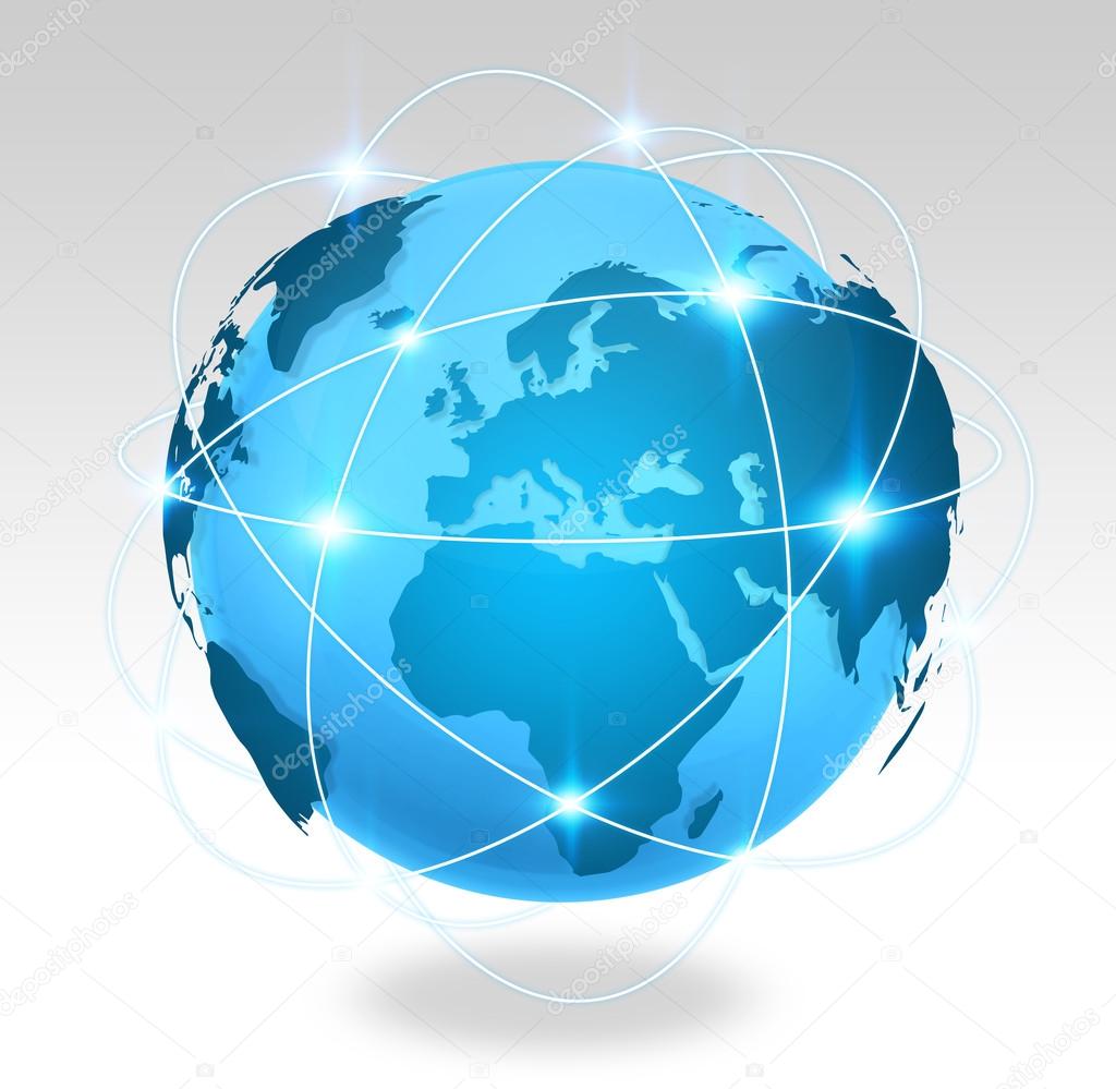 Blue digital world map with connection — Stock Photo © sdecoret 99022338