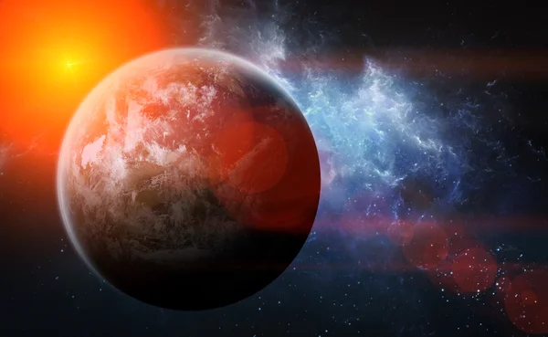 Sunrise over exoplanet Earth in space — Stock Photo, Image