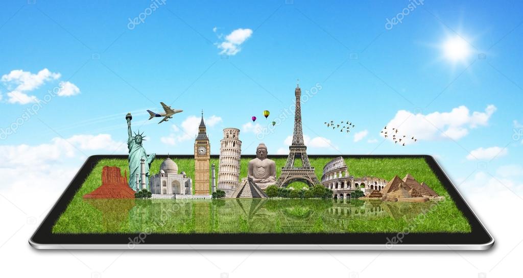 Monuments of the world on a tactile tablet