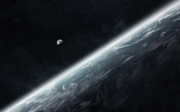 Vedere a Lunii aproape de planeta Pământ în spațiu — Fotografie, imagine de stoc