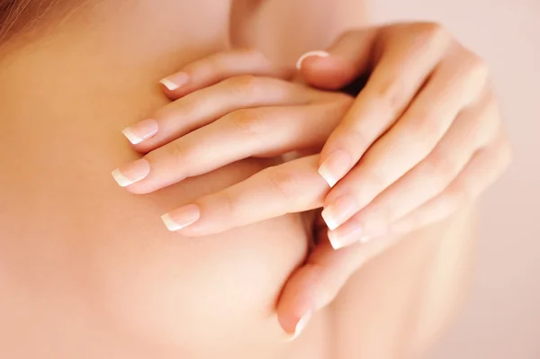 Woman hands with beautiful french manicure — Stock Photo, Image