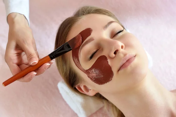 Procédure Pour Appliquer Masque Argile Sur Visage Une Belle Femme — Photo