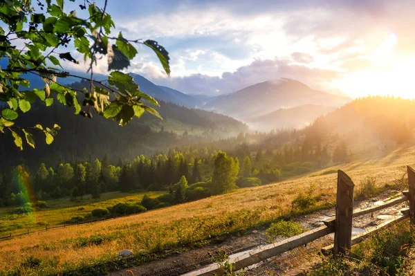 Prachtig Berglandschap Met Zonnestralen Herfstavond Karpaten — Stockfoto