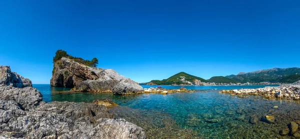 Живописная Панорама Будвинской Ривьеры Черногории Острова Святого Николая Адриатическое Море — стоковое фото