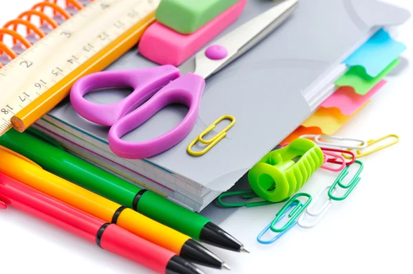 School office supplies on white background — Stock Photo, Image