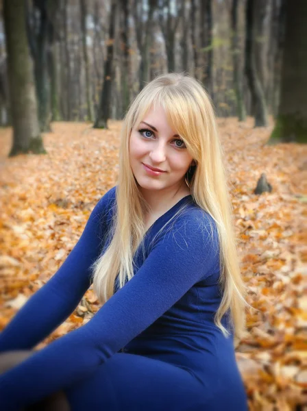 Retrato hermosa mujer en el parque de otoño — Foto de Stock