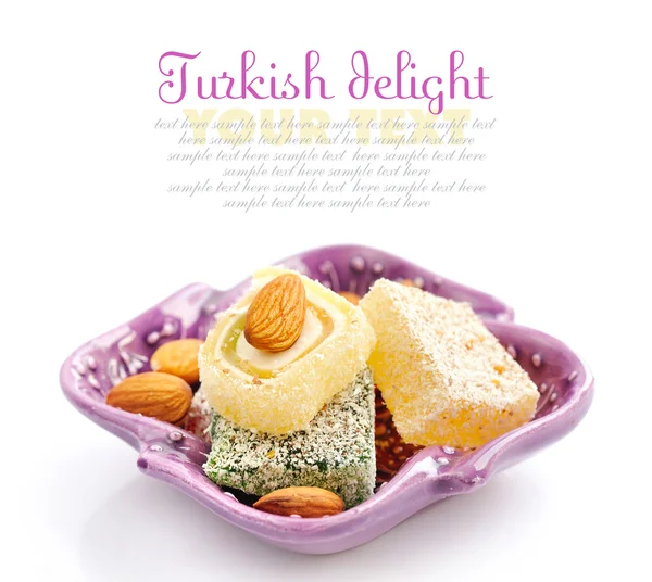 Turkish delight on a saucer isolated on white background — Stock Photo, Image