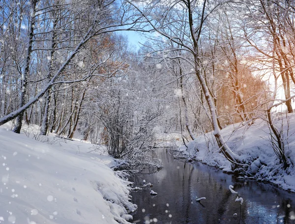 Mooie winterlandschap met de rivier — Stockfoto