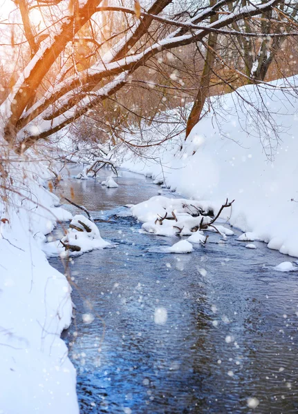 Bellissimo paesaggio invernale con il fiume — Foto Stock