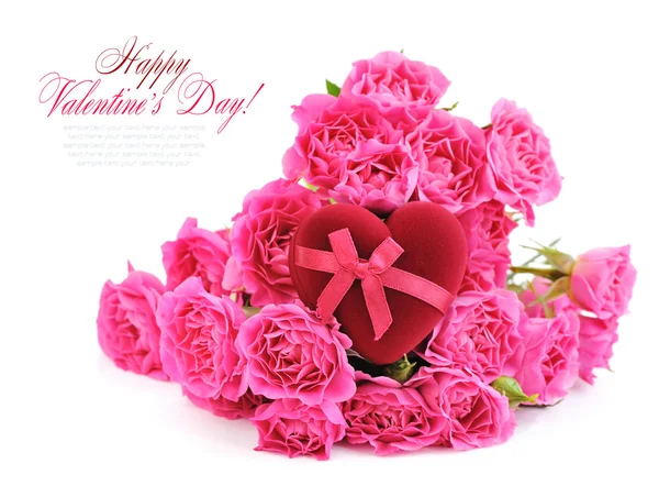 Heart-shaped Gift Box with pink roses on white background — Stock Photo, Image