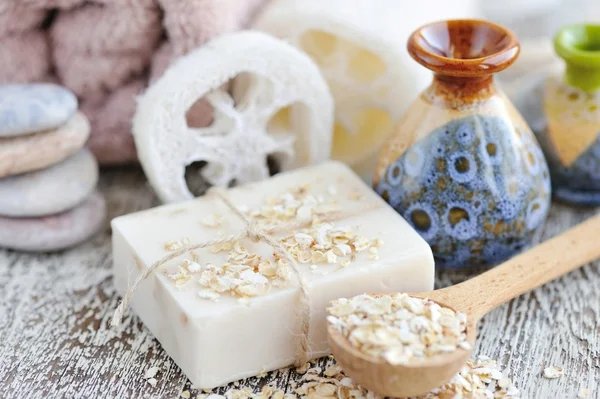 Handmade soap with oatmeal and milk — Stock Photo, Image