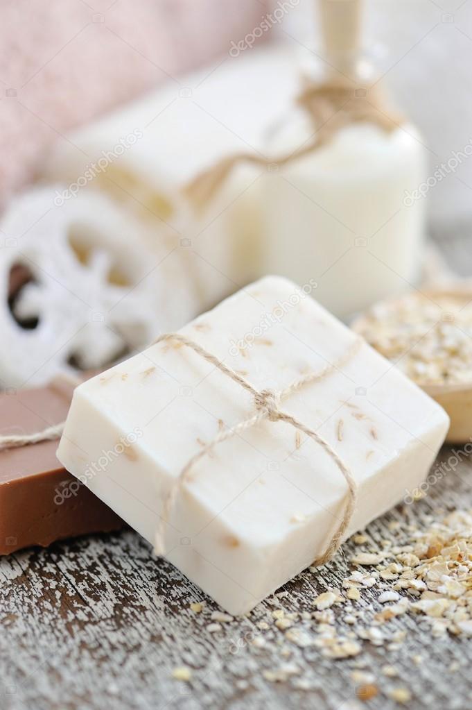 Handmade soap with oatmeal, milk and cocoa